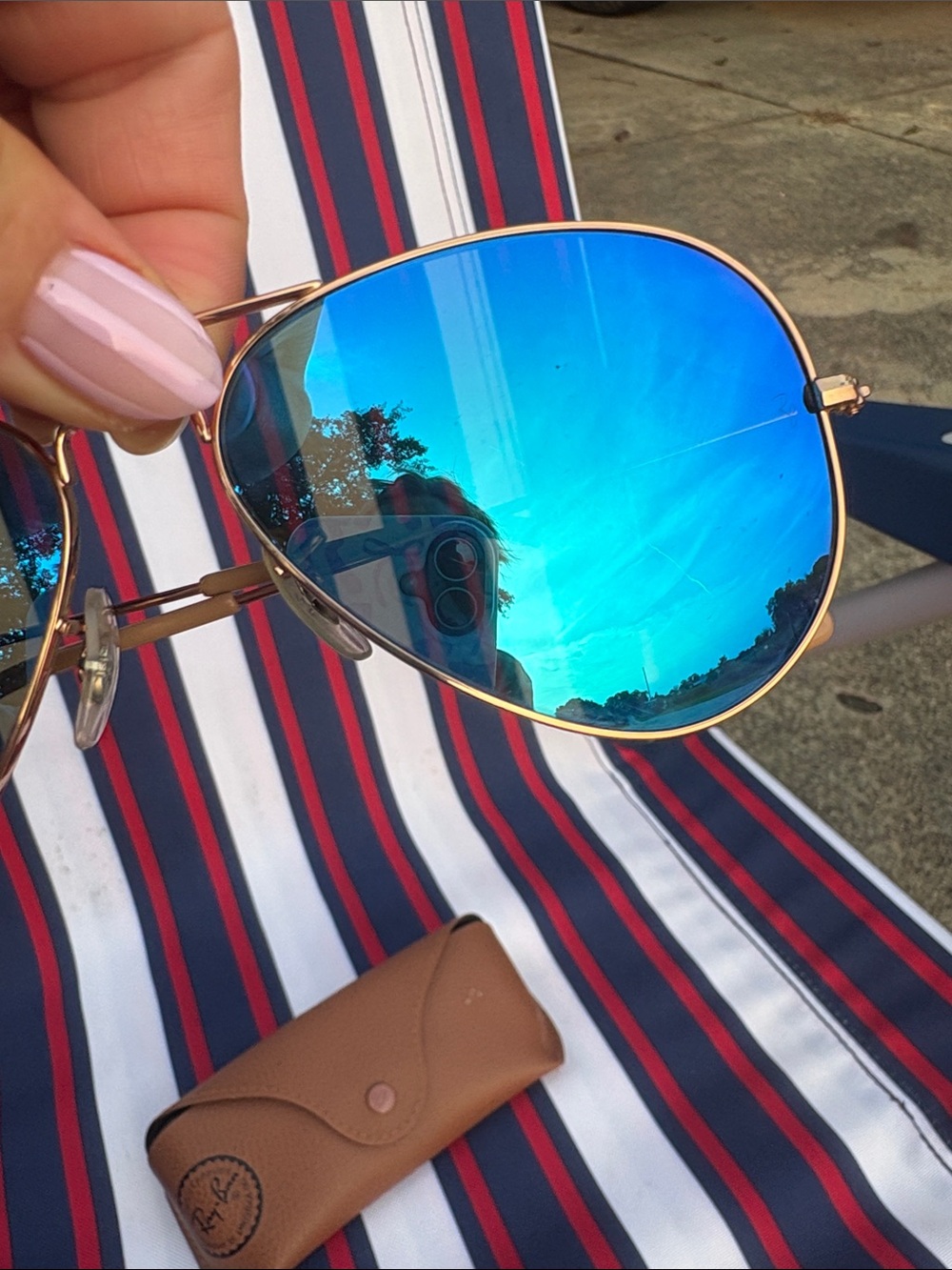 Ray-Ban Gold Frame Sunglasses with Blue Mirrored Lenses - Picture 3 of 3
